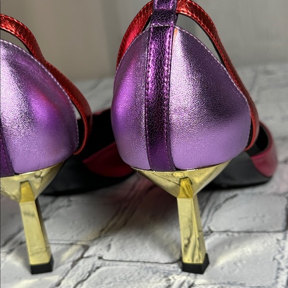 Le Clique Kat Maconie Pink Metallic Flared Tapered Stiletto Heels Pumps sz 9 US - Picture 14 of 16